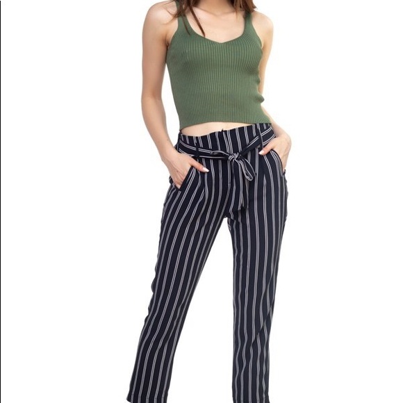 Black Striped Crepe Pants-Last One - Picture 5 of 6